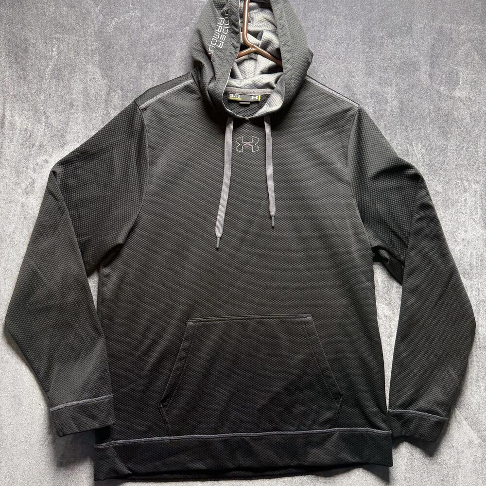 Under Armour Hoodie Mens XL Gray Textured Pullover Logo Athletic Sweatshirt